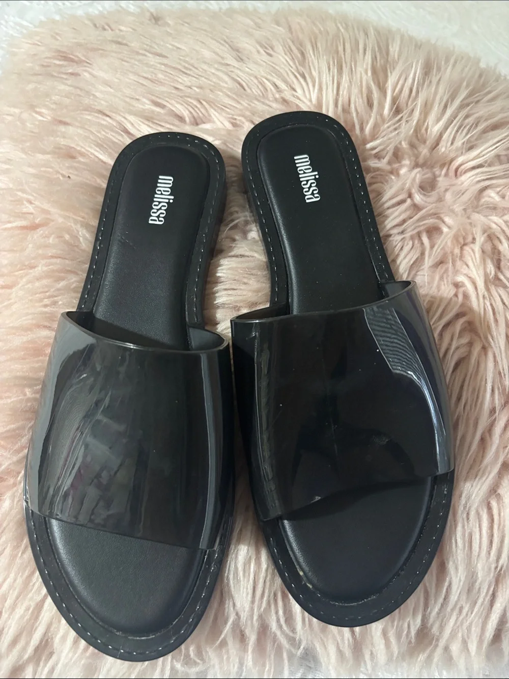 Melissa Black Glossy Slide Sandals - Melissa